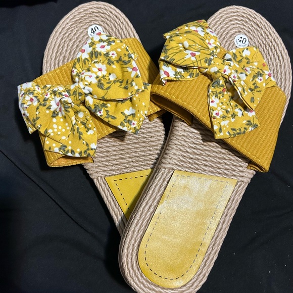 Floral Pattern Bow Decor Espadrille Slides - Picture 3 of 3